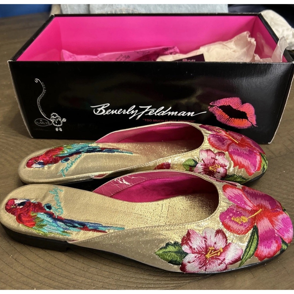 New Vintage Beverly Feldman Floral  Mules Sz 8 W/Box Gorgeous